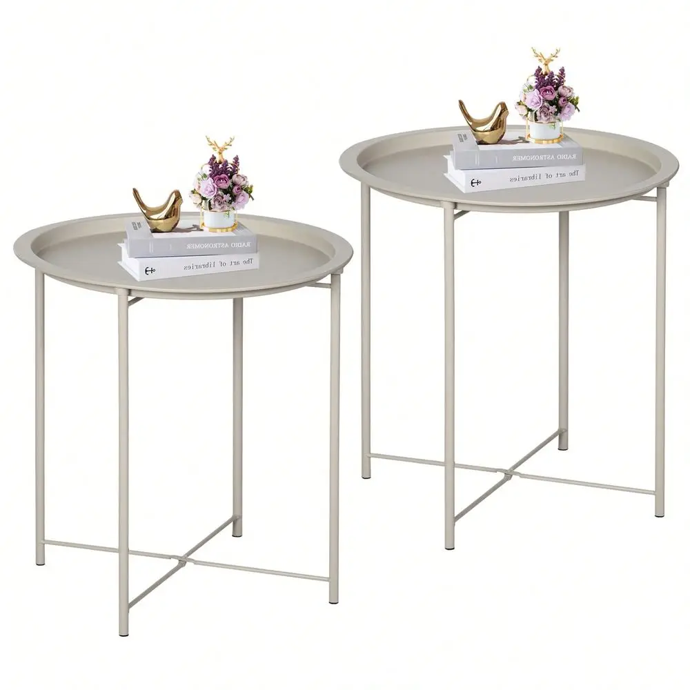 Set Of 2 Foldable Metal Side Table With Removable Tray, Round Indoor Outdoor End Table For Living Room Or Patio,Beige
Set Of 2 Foldable Metal Side Table With Removable Tray, Round Indoor Outdoor End Table For Living Room Or Patio,Beige