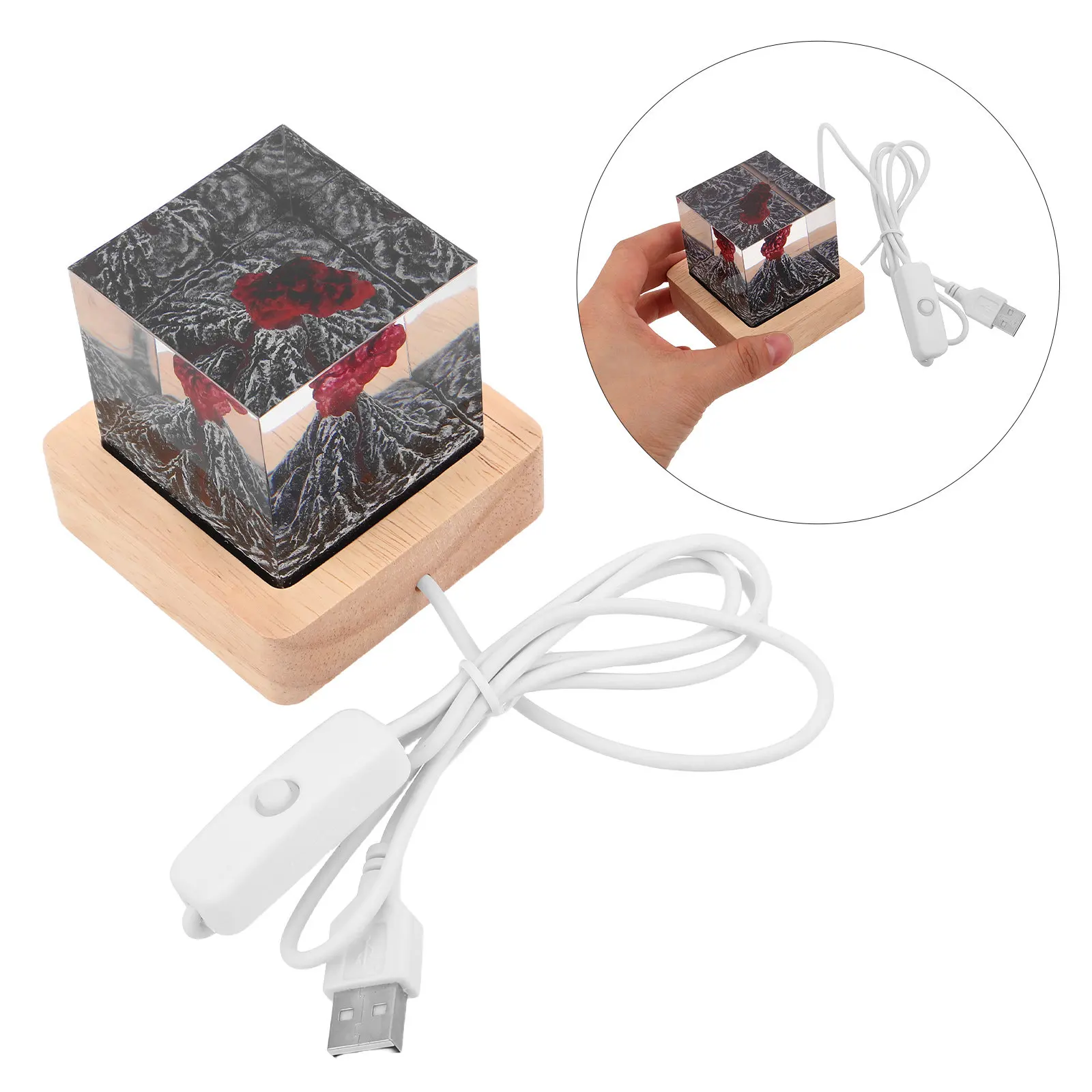 Volcano Cube Night Light Resin 2x2inch Eruption Lamp USB Cable Wooden Base Creative Bedroom Desk Lamp Living Room Birthday Gift
Volcano Cube Night Light Resin 2x2inch Eruption Lamp USB Cable Wooden Base Creative Bedroom Desk Lamp Living Room Birthday Gift