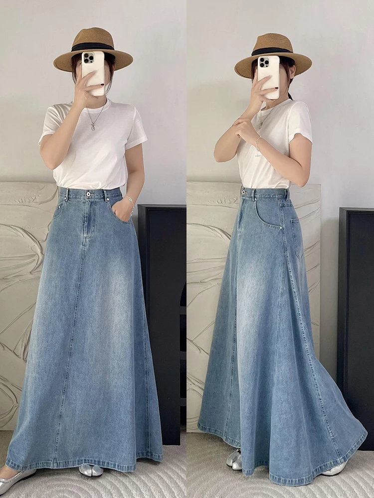 Long A-Line Denim Skirt with Flared Hem for Slimming Effect And Lengthening Legs Maxi Half Body Skirts Elegant Drapey Cotton
Long A-Line Denim Skirt with Flared Hem for Slimming Effect And Lengthening Legs Maxi Half Body Skirts Elegant Drapey Cotton