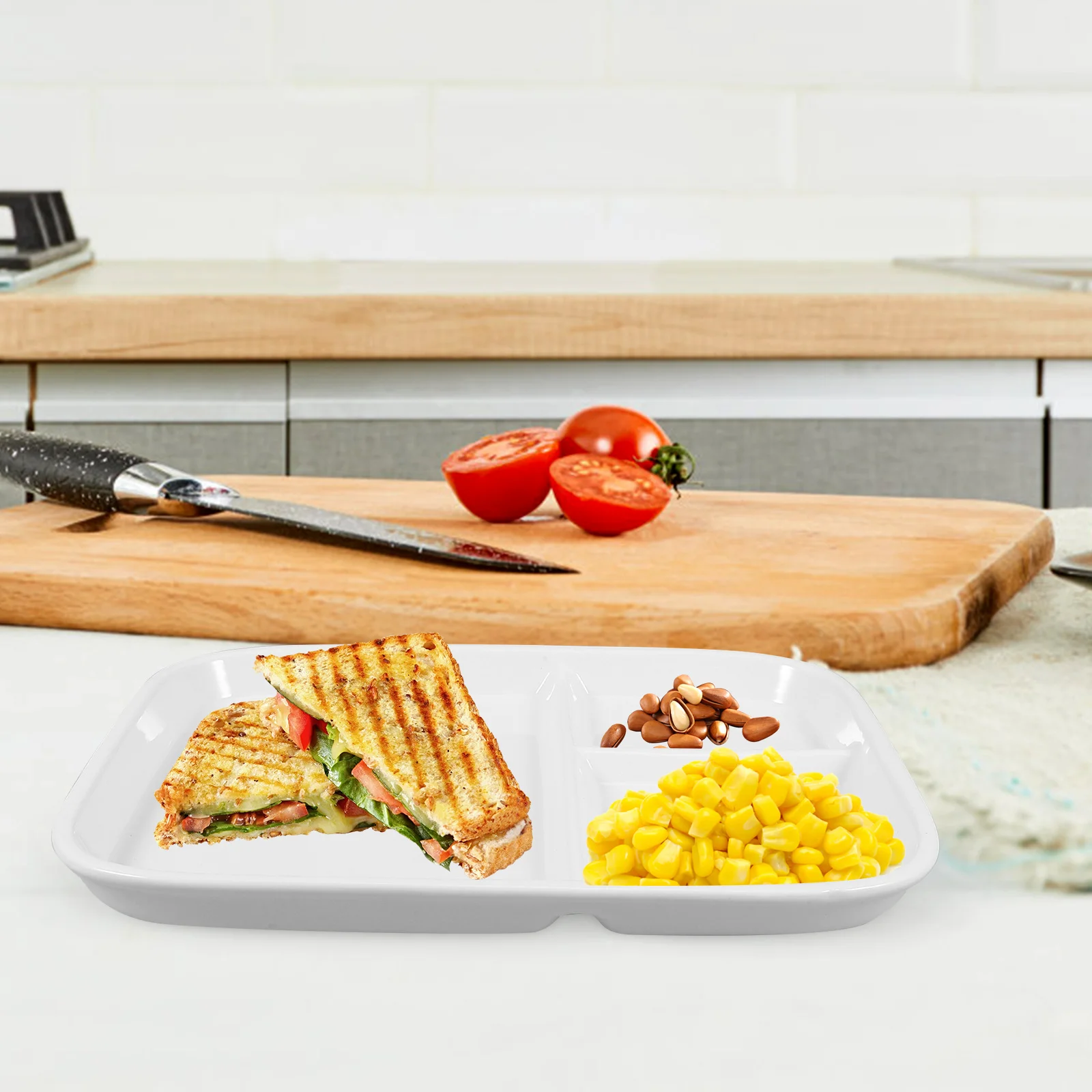 Bone China Three Compartments Ceramic Plate 10 Inch Square Porcelain Plate Steak Breakfast Tableware Square Ceramic Plates 
Bone China Three Compartments Ceramic Plate 10 Inch Square Porcelain Plate Steak Breakfast Tableware Square Ceramic Plates