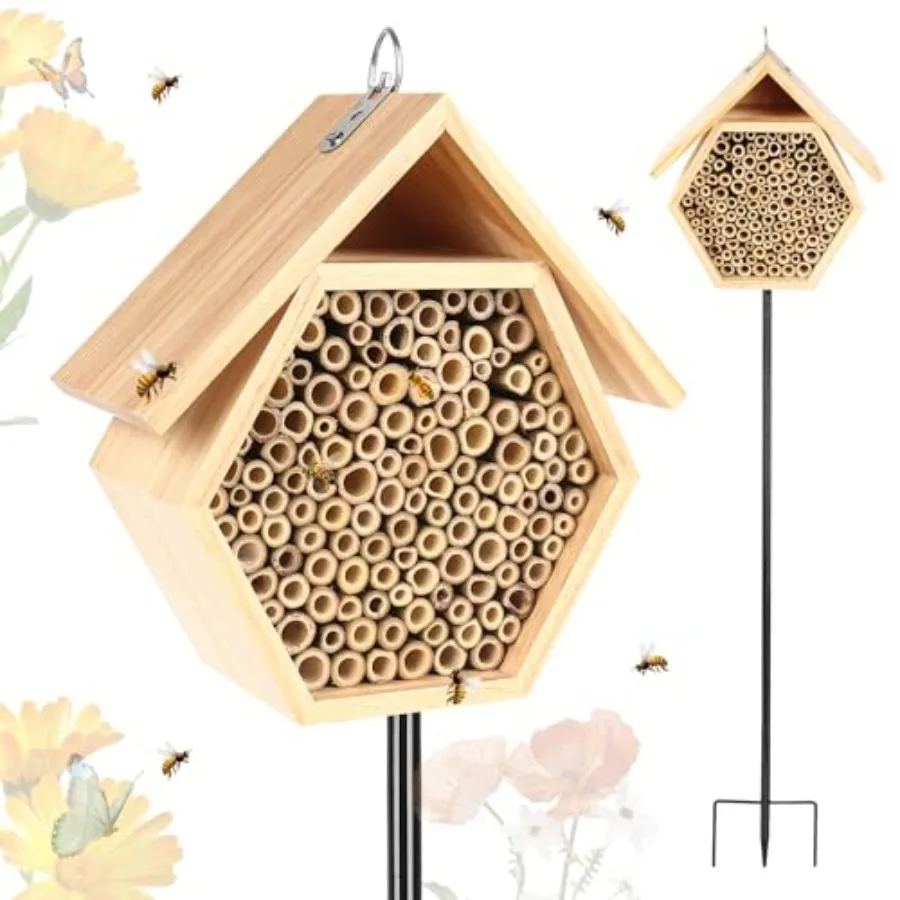 Mason Bee House for Garden, Natural Wooden Bee Habitat with Metal Ground Stake, Attracts Pollinators, Improve Garden Productivi
Mason Bee House for Garden, Natural Wooden Bee Habitat with Metal Ground Stake, Attracts Pollinators, Improve Garden Productivi