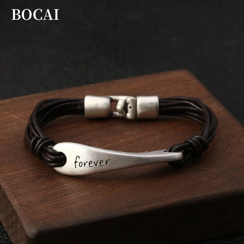 Новинка, серебряные ювелирные изделия BOCAI S990, кожаный браслет с буквами, универсальные модные корейские женские браслеты в стиле ретро, подарки на день рождения
Новинка, серебряные ювелирные изделия BOCAI S990, кожаный браслет с буквами, универсальные модные корейские женские браслеты в стиле ретро, подарки на день рождения