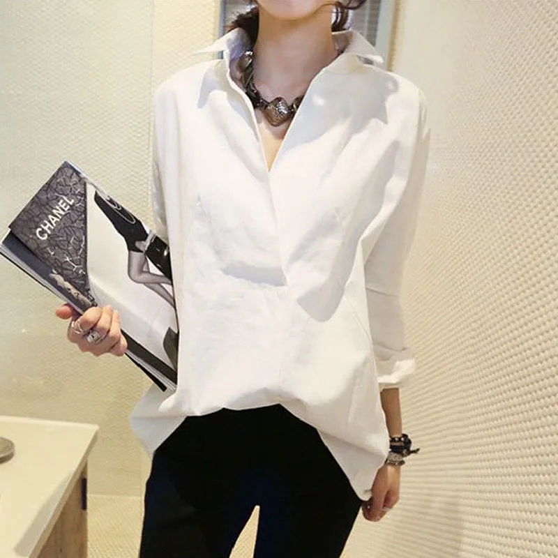 Design Sensation Women's Loose Long Sleeve Shirt Korean Style Commute Straight Tube Blend Pure Color V-neck Button-up Top
Design Sensation Women's Loose Long Sleeve Shirt Korean Style Commute Straight Tube Blend Pure Color V-neck Button-up Top