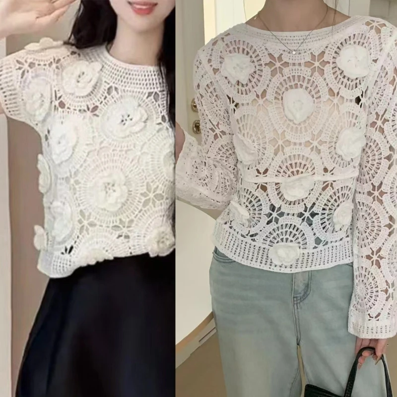 Elegant Lace Blouse With Long Sleeves And Hollow Out Crochet Loose Shirt Top N7YF
Elegant Lace Blouse With Long Sleeves And Hollow Out Crochet Loose Shirt Top N7YF