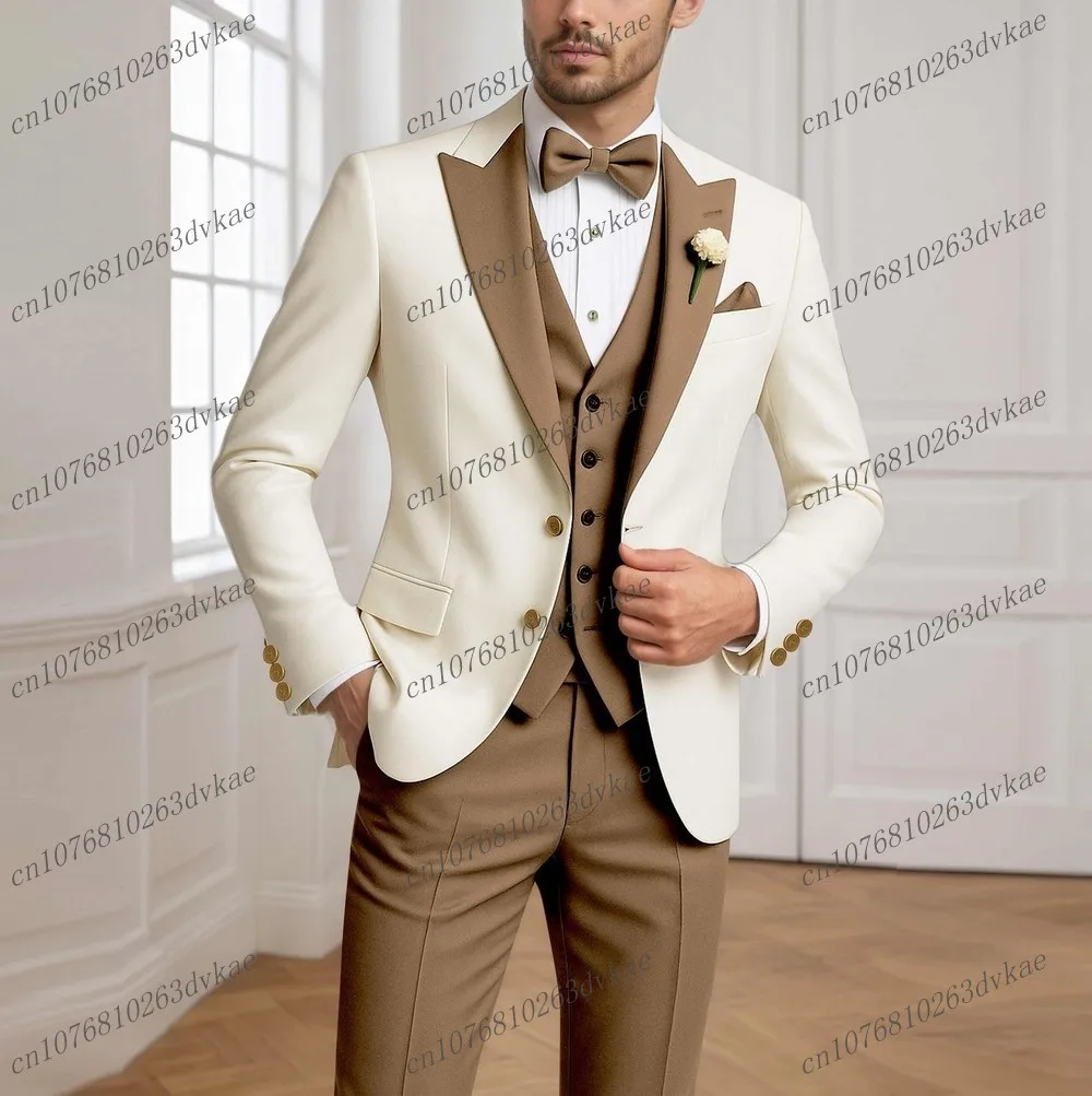 White And Brown Men Suit Wedding Party Formal Groom Groomsman Prom Business Male Tuxedos 3 Piece Set Jacket Vest Pants
White And Brown Men Suit Wedding Party Formal Groom Groomsman Prom Business Male Tuxedos 3 Piece Set Jacket Vest Pants