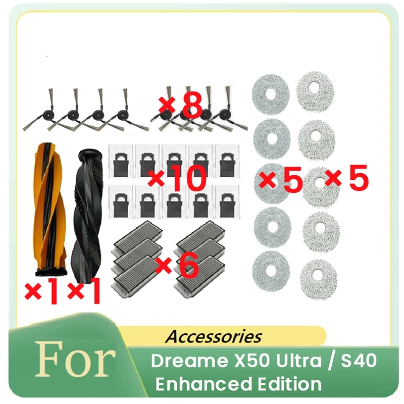 36 Pcs For Dreame X50 Ultra / S40 Enhanced Edition Sweeper Accessories Main Side Brush Filter Rag Dust Bag
36 Pcs For Dreame X50 Ultra / S40 Enhanced Edition Sweeper Accessories Main Side Brush Filter Rag Dust Bag