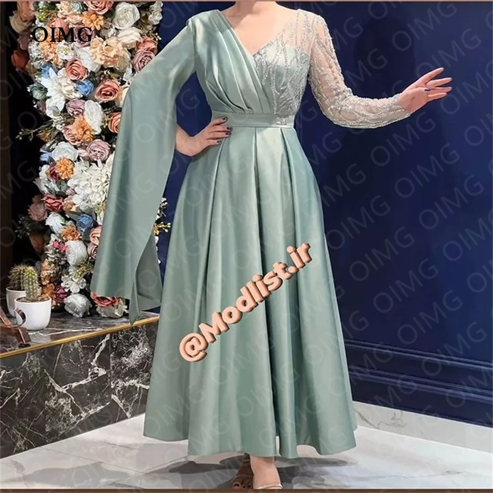 OIMG Arabic Green Shiny Sequins Evening Dresses Satin Full Sleeves V Neck Formal Prom Gowns Plus Size Mother Groom Dress
OIMG Arabic Green Shiny Sequins Evening Dresses Satin Full Sleeves V Neck Formal Prom Gowns Plus Size Mother Groom Dress