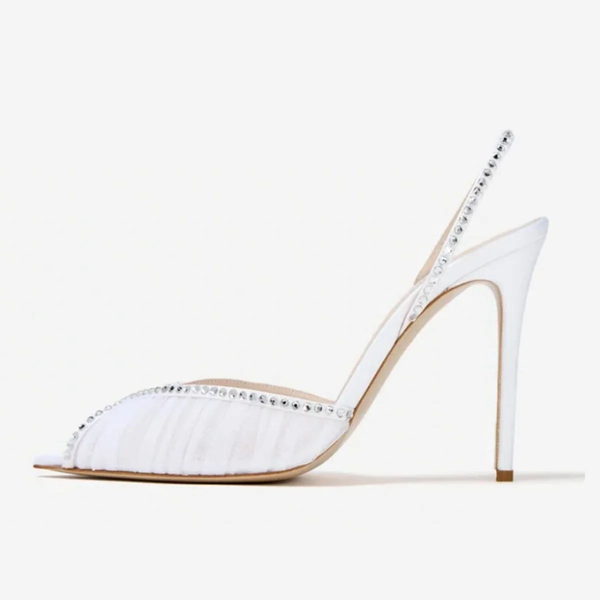 Arden Furtado Summer White Mesh Pleated Crystal Wedding shoes Pointed to Stilettos heels Back Strap Peep toe Sandals
Arden Furtado Summer White Mesh Pleated Crystal Wedding shoes Pointed to Stilettos heels Back Strap Peep toe Sandals