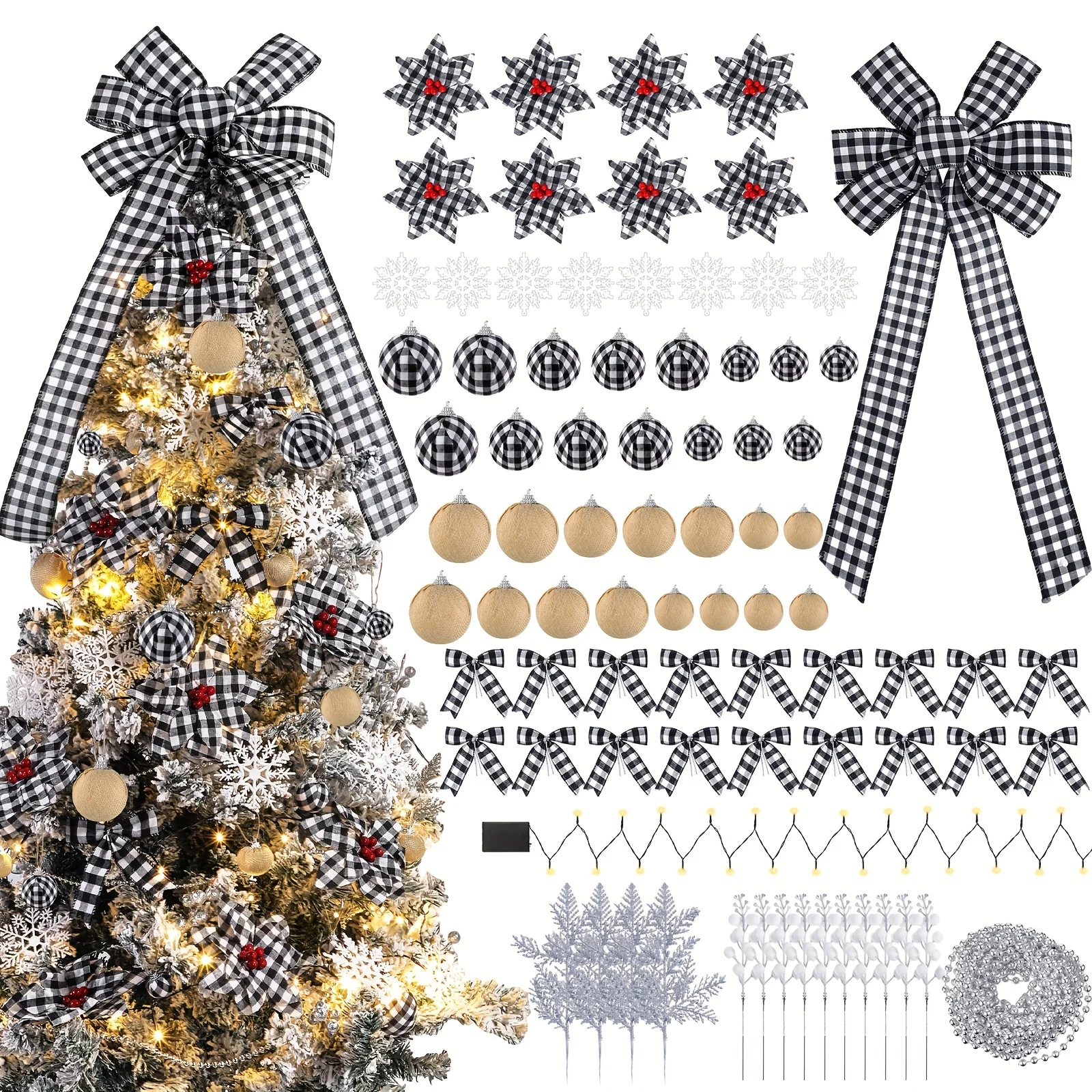 94pcs Buffalo Plaid Christmas Tree Decorations Set Buffalo Plaid Christmas Ball Ornaments Christmas Poinsettia Flowers Decorations Berries for Xmas Holiday Wedding Decor, Black, White
94pcs Buffalo Plaid Christmas Tree Decorations Set Buffalo Plaid Christmas Ball Ornaments Christmas Poinsettia Flowers Decorations Berries for Xmas Holiday Wedding Decor, Black, White