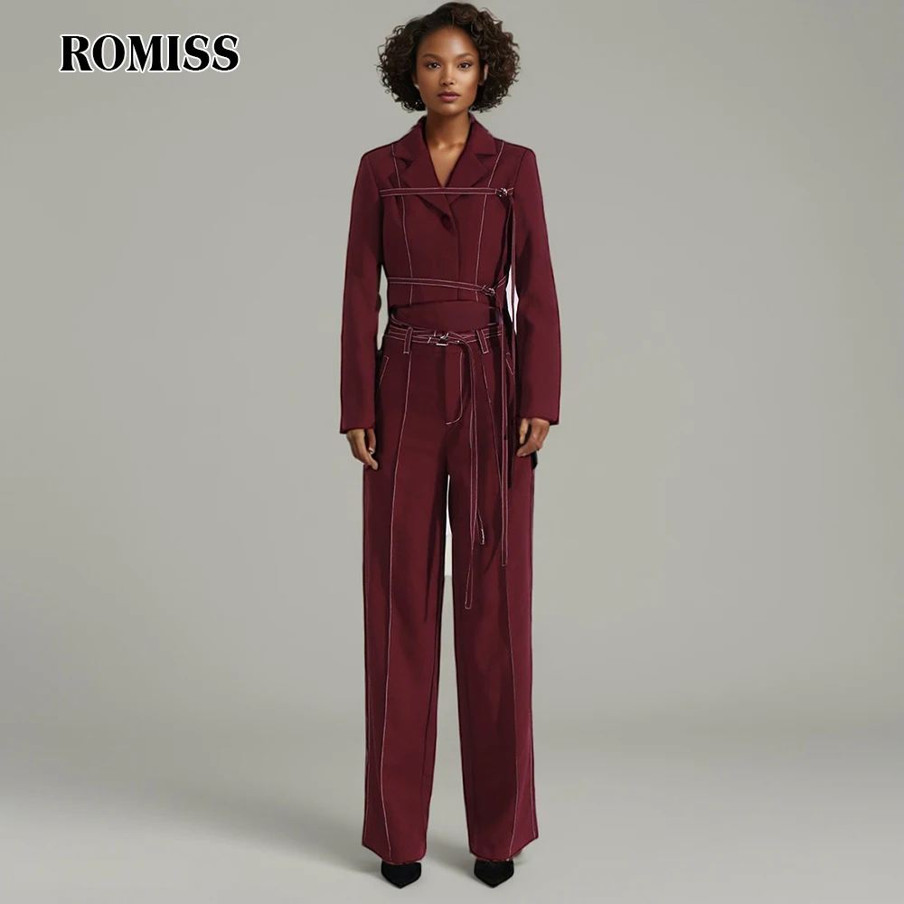ROMISS Temperament Burgundy Two Piece Set For Women Notched Collar Long Sleeve Coat High Waist Wide Leg Pant Chic Sets Female
ROMISS Temperament Burgundy Two Piece Set For Women Notched Collar Long Sleeve Coat High Waist Wide Leg Pant Chic Sets Female