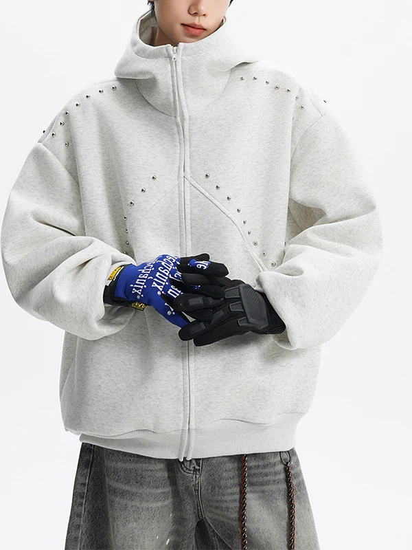 American Style Heavy Duty Rivet Hooded Open Cardigan Sweatshirt Men Women Loose Shape Couple Outerwear Autumn New Trendy Brand
American Style Heavy Duty Rivet Hooded Open Cardigan Sweatshirt Men Women Loose Shape Couple Outerwear Autumn New Trendy Brand
