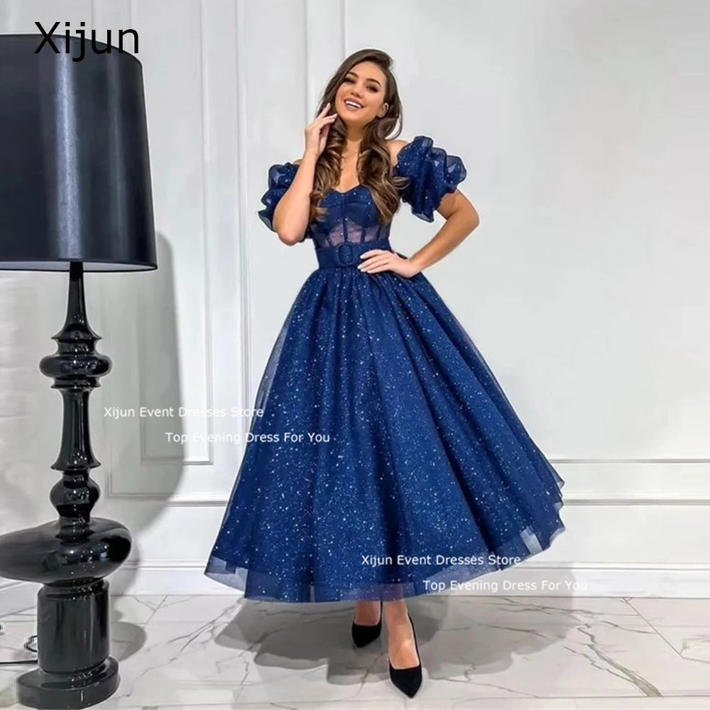 Xijun Navy Blue Glitter Evening Dresses Princess Short Sleeves A-Line Formal Prom Dresses Tulle Prom Gowns Party Dresses Women
Xijun Navy Blue Glitter Evening Dresses Princess Short Sleeves A-Line Formal Prom Dresses Tulle Prom Gowns Party Dresses Women