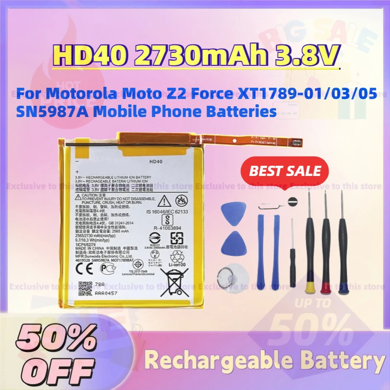 Fast Shipping HD40 2730mAh 3.8V Replacement Battery For Motorola Moto Z2 Force XT1789-01/03/05 SN5987A Mobile Phone Batteries
Fast Shipping HD40 2730mAh 3.8V Replacement Battery For Motorola Moto Z2 Force XT1789-01/03/05 SN5987A Mobile Phone Batteries
