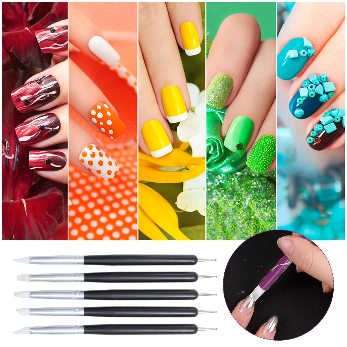 5pcs Silicone Pen UV Nail Tool Manicure Liner Painting Brush Kit Smooth Durable Professional Home Use Gift Choice Drawing
5pcs Silicone Pen UV Nail Tool Manicure Liner Painting Brush Kit Smooth Durable Professional Home Use Gift Choice Drawing