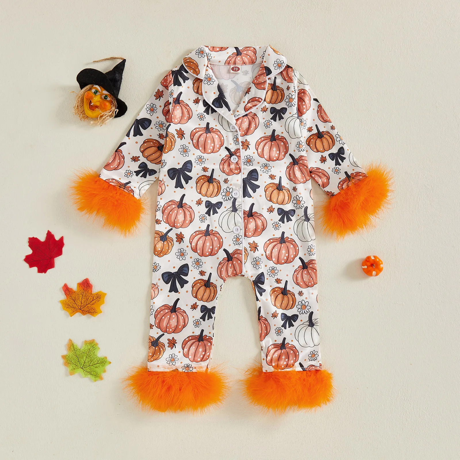 Toddler Baby Girl Halloween Pajama Pumpkin Flower Fuzzy Trim Long Sleeve Button-up Jumpsuit Satin Sleepwear
Toddler Baby Girl Halloween Pajama Pumpkin Flower Fuzzy Trim Long Sleeve Button-up Jumpsuit Satin Sleepwear