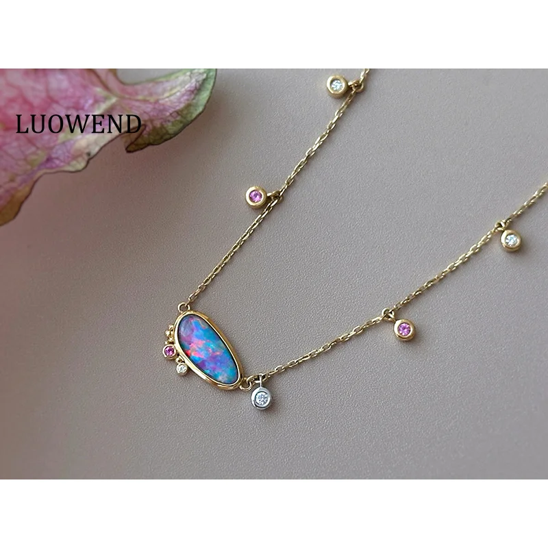 LUOWEND 100% ожерелье из желтого золота 18 карат, элегантный Радужный дизайн, блестящий бриллиант, натуральный кристалл, опал, ожерелье с драгоценными камнями для женщин
LUOWEND 100% ожерелье из желтого золота 18 карат, элегантный Радужный дизайн, блестящий бриллиант, натуральный кристалл, опал, ожерелье с драгоценными камнями для женщин