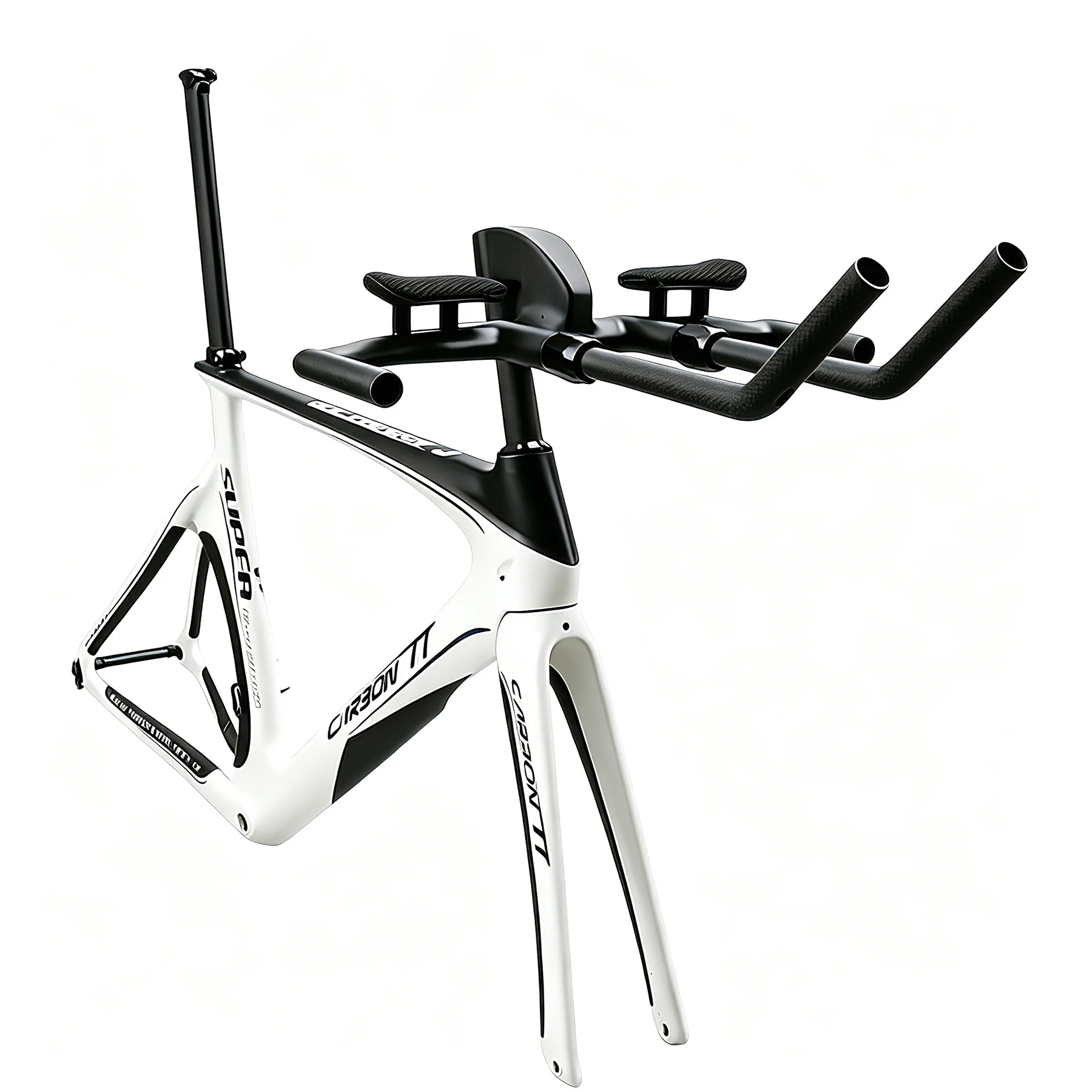 White Black Carbon Triathlon Bike Frame Time Trial Frameset with TT Handlebar
White Black Carbon Triathlon Bike Frame Time Trial Frameset with TT Handlebar