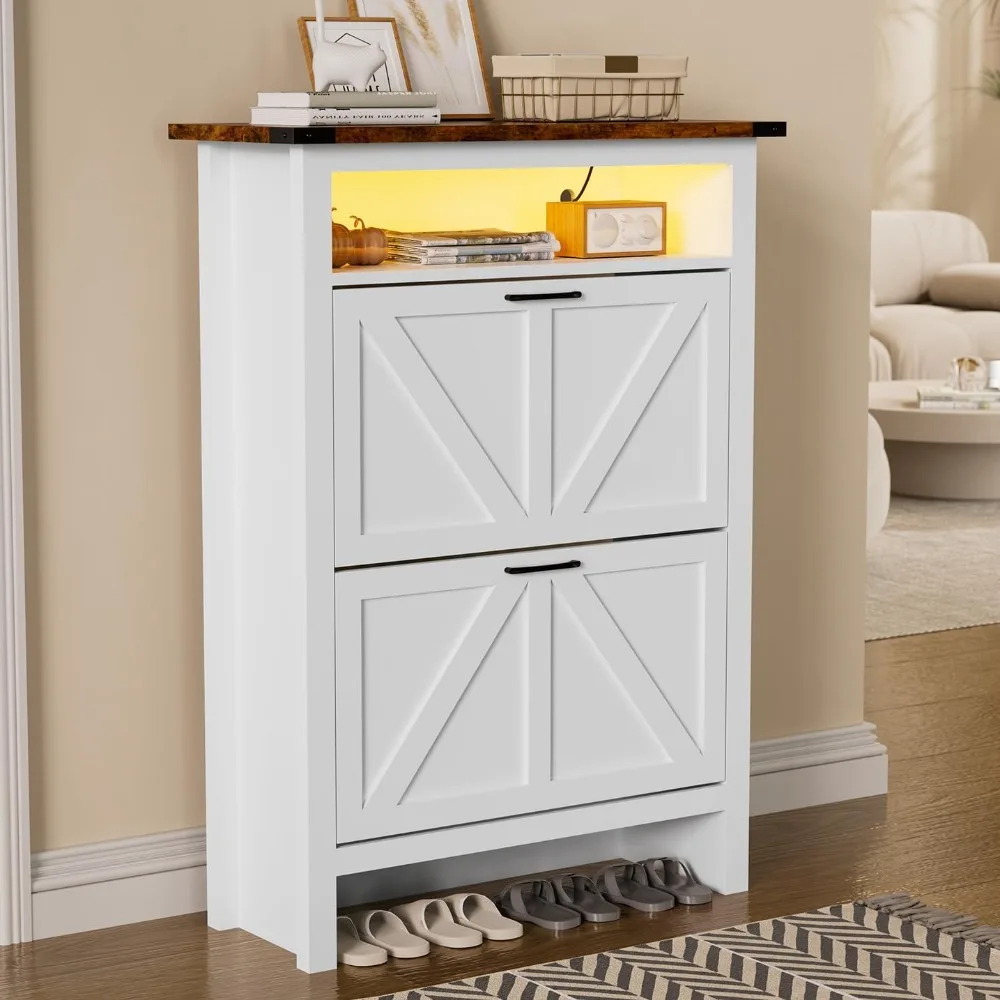 Shoe Cabinet with 2 Flip Drawers & Open Storage Space, Entryway Shoe Storage Cabinet with LED Light, Hidden Shoe Organizer
Shoe Cabinet with 2 Flip Drawers & Open Storage Space, Entryway Shoe Storage Cabinet with LED Light, Hidden Shoe Organizer