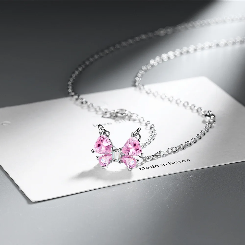 925 Sterling Silver Sweet and Versatile Pink Bow Shape Zircon Necklace Anniversary Birthday Wedding Party Gift
925 Sterling Silver Sweet and Versatile Pink Bow Shape Zircon Necklace Anniversary Birthday Wedding Party Gift