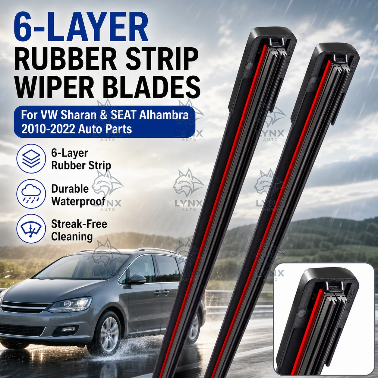 2Pcs Front Wiper Blades 6-Layer Rubber Strip Clean Durable For VW Sharan & SEAT Alhambra 2010-2022 Auto Parts
2Pcs Front Wiper Blades 6-Layer Rubber Strip Clean Durable For VW Sharan & SEAT Alhambra 2010-2022 Auto Parts