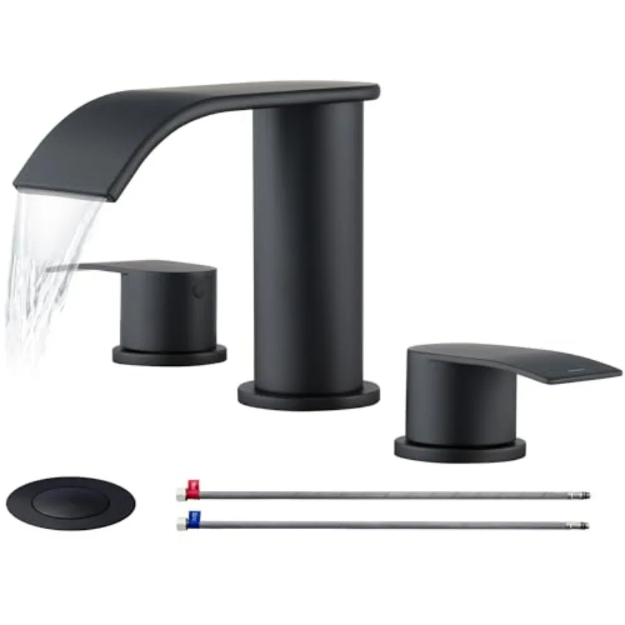 RV vanity bathroom sink faucet matte black metal 3-hole centerset 8-inch widespread 2-handle modern design with pop-up drain
RV vanity bathroom sink faucet matte black metal 3-hole centerset 8-inch widespread 2-handle modern design with pop-up drain