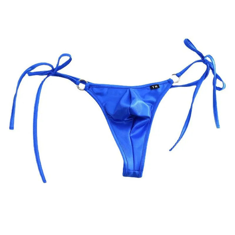 Men's Ice Silk Thong, Low-rise U-convex Pouch T-back with Metal Ring & Adjustable Tie Sides
Men's Ice Silk Thong, Low-rise U-convex Pouch T-back with Metal Ring & Adjustable Tie Sides