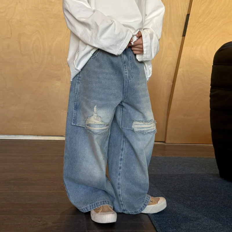 26 Spring Summer Boys Girl Denim Pants Rips New Loose Soft Wide Leg Lined Children's Clothes Big Kids Trouser Jeans 4-16 Years
26 Spring Summer Boys Girl Denim Pants Rips New Loose Soft Wide Leg Lined Children's Clothes Big Kids Trouser Jeans 4-16 Years