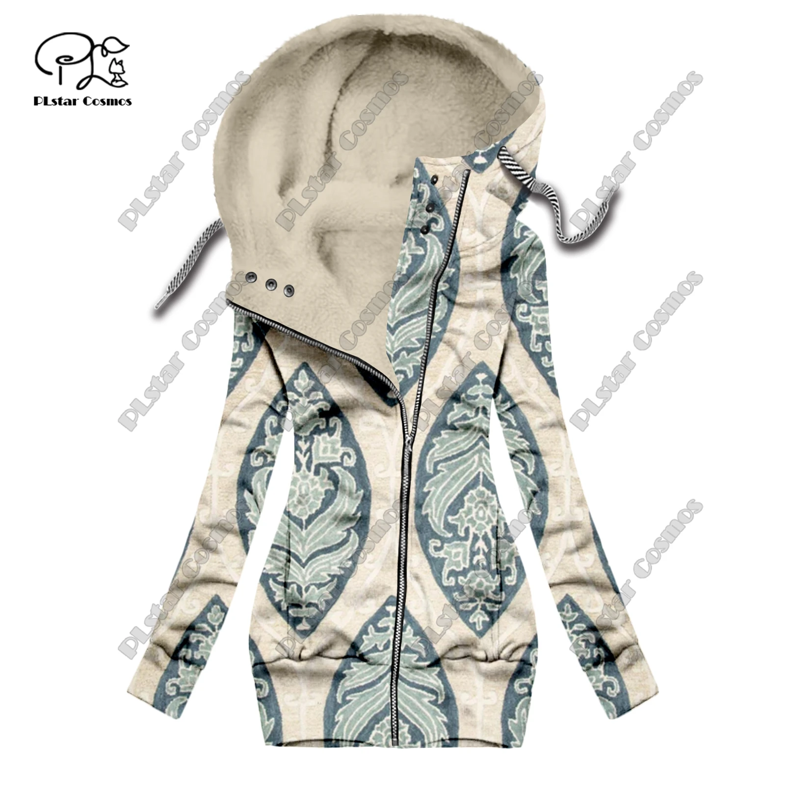 New 3D printing retro series floral carpet totem pattern plus velvet warm women's long zipper sweatshirt casual winter F-9
New 3D printing retro series floral carpet totem pattern plus velvet warm women's long zipper sweatshirt casual winter F-9