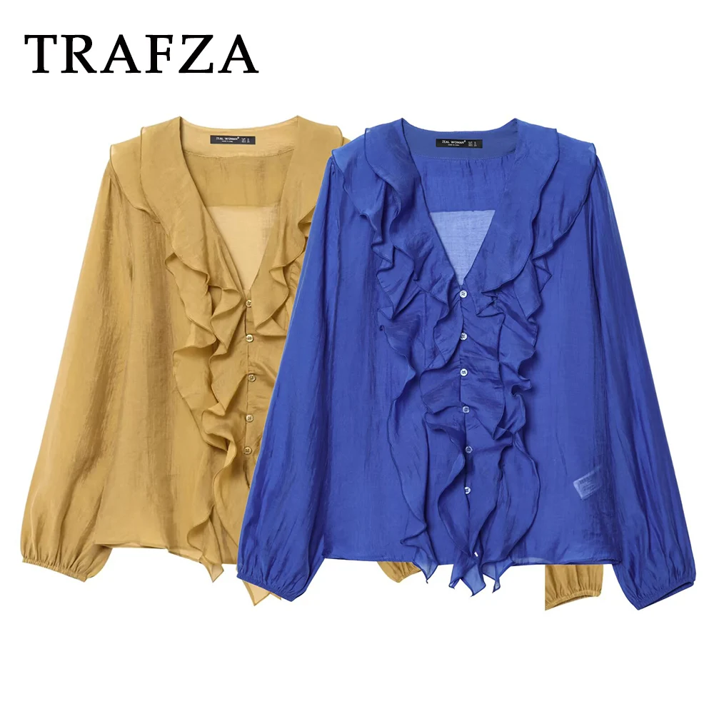 TRAFZA Chic 2025 Spring Solid Women‘s’ Shirts Single Breasted Straight Blouse Fashion Tierred V-Neck Casual Female Casual Shirt
TRAFZA Chic 2025 Spring Solid Women‘s’ Shirts Single Breasted Straight Blouse Fashion Tierred V-Neck Casual Female Casual Shirt