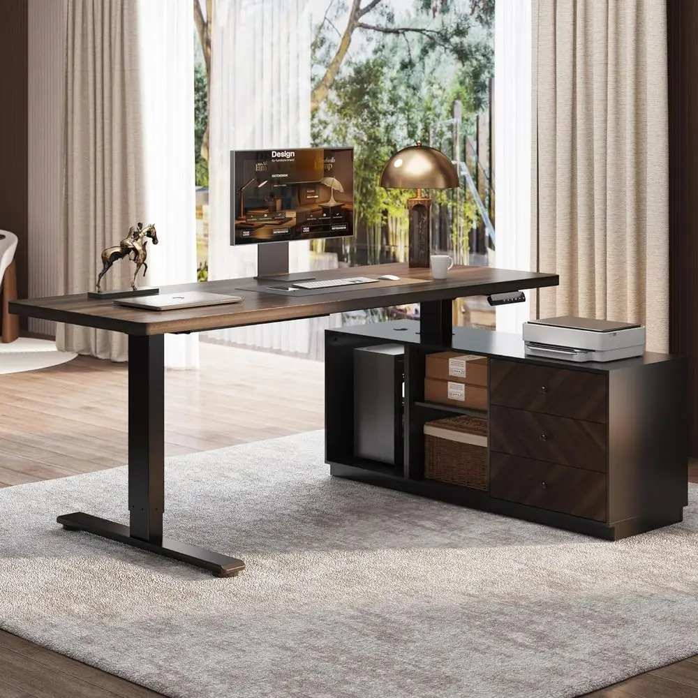 71 L-Shaped Adjustable Standing Desk with Storage and CPU Holder, Dual Motor, Thick Walnut Top for Home or Office
71 L-Shaped Adjustable Standing Desk with Storage and CPU Holder, Dual Motor, Thick Walnut Top for Home or Office
