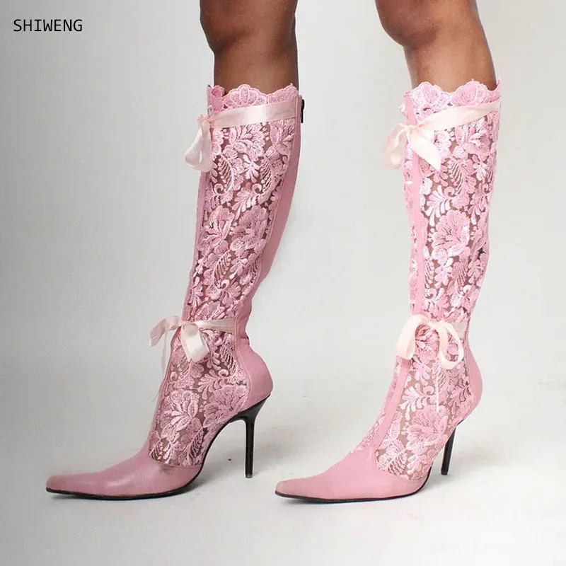 Pink Lace Pointy Toe Zipper Thigh High Boots Women Hollow Out Patchwork SHigh Heels Shoes Lady Breathable Trendy Boots 44
Pink Lace Pointy Toe Zipper Thigh High Boots Women Hollow Out Patchwork SHigh Heels Shoes Lady Breathable Trendy Boots 44
