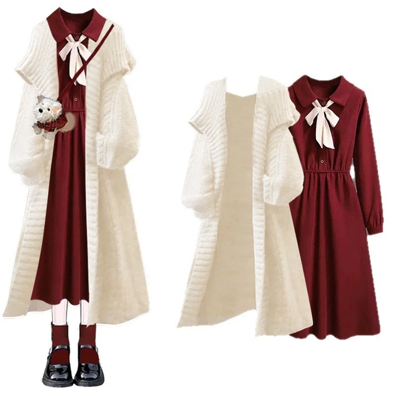 Christmas Bow Dresses Knit Top Women Cardigan Set Women Y2K Red Sweater A-Line Dress Outfit Cute Holiday Winter 2Pcs Dresses New
Christmas Bow Dresses Knit Top Women Cardigan Set Women Y2K Red Sweater A-Line Dress Outfit Cute Holiday Winter 2Pcs Dresses New