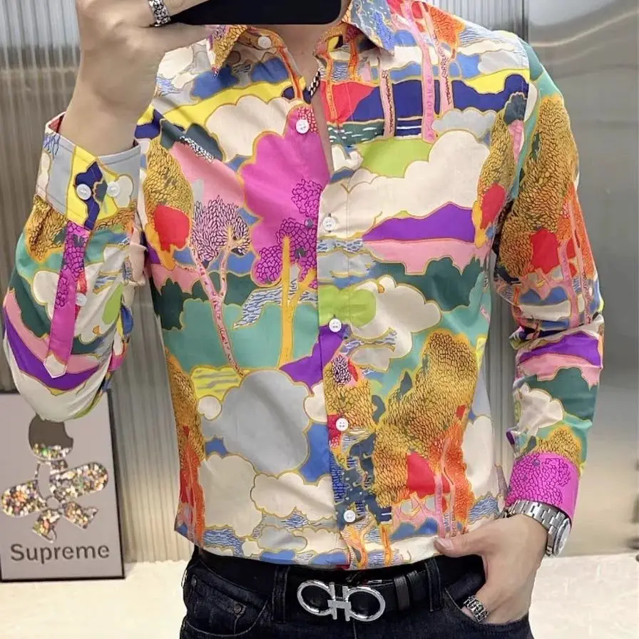 Men's Spring Autumn Fashion Trend Slim Fit Casual Floral Print Long Sleeve 
Men's Spring Autumn Fashion Trend Slim Fit Casual Floral Print Long Sleeve