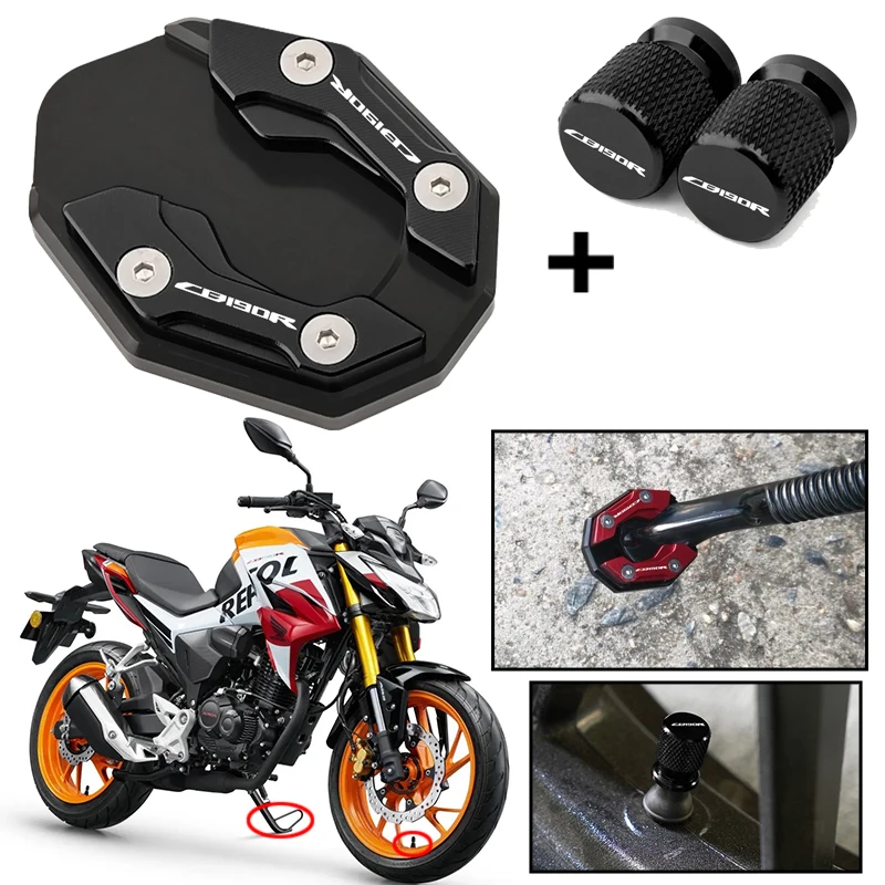 For HONDA CB 190R CB190R 2016-2018 2017 Kickstand Foot Side Stand Enlarger Pad Tire Valve Cap Motorcycle CNC Accessories
For HONDA CB 190R CB190R 2016-2018 2017 Kickstand Foot Side Stand Enlarger Pad Tire Valve Cap Motorcycle CNC Accessories