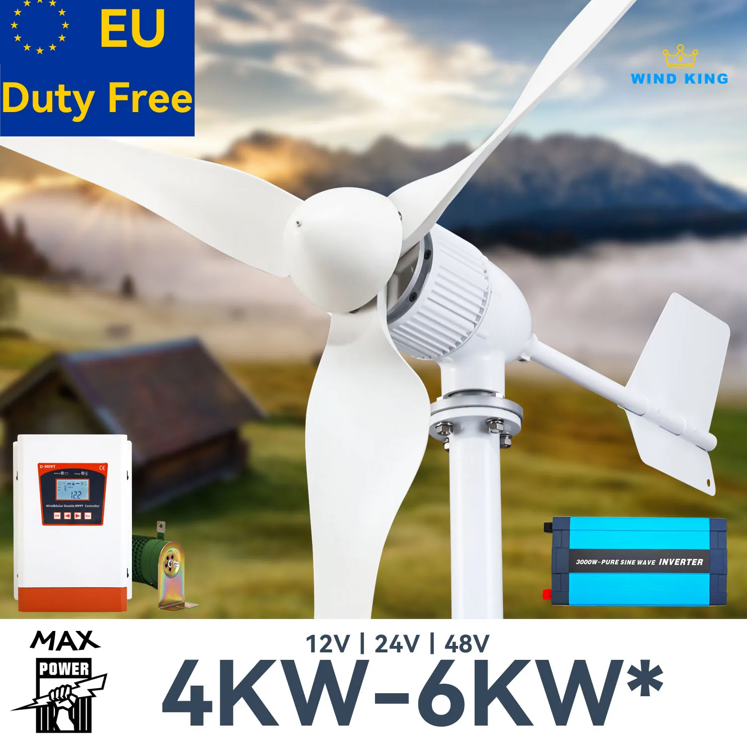 【Higher Power】 6000W WindTurbine High Efficiency Windmill With MPPTCharger/Hybrid Solar System, For Home Use 3 Blades Horizontal
【Higher Power】 6000W WindTurbine High Efficiency Windmill With MPPTCharger/Hybrid Solar System, For Home Use 3 Blades Horizontal