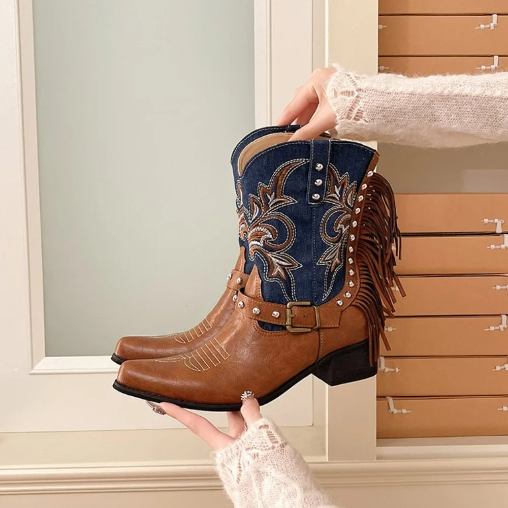 Embroidery Brown Pointed Toe Western Cowboy Boots with Tassels Chunky High Heels Slip-on Ladies Shoes Winter Goth Blue Boot
Embroidery Brown Pointed Toe Western Cowboy Boots with Tassels Chunky High Heels Slip-on Ladies Shoes Winter Goth Blue Boot