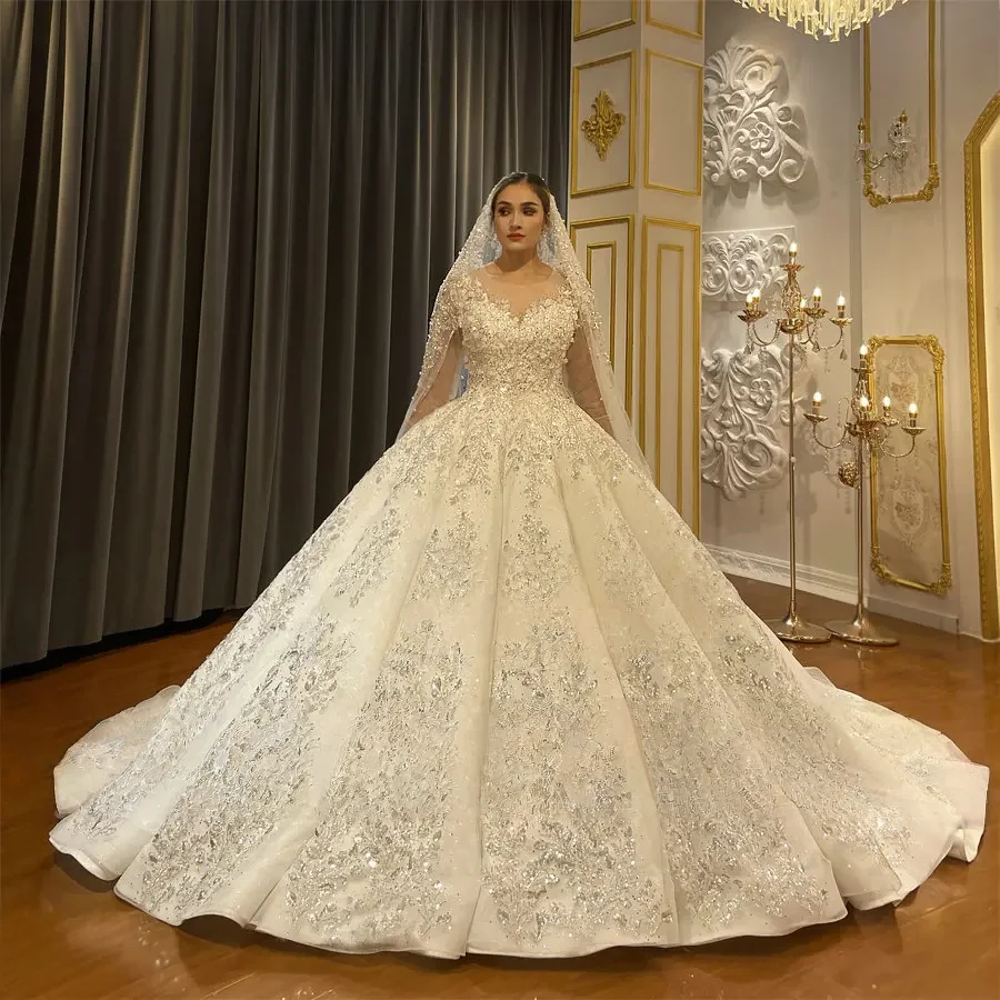 Customized Gorgeous Long Sleeves Wedding Dress For Women Sequins Appliques Bridal Gown high-Neck Bridal dress Vestido De Novia
Customized Gorgeous Long Sleeves Wedding Dress For Women Sequins Appliques Bridal Gown high-Neck Bridal dress Vestido De Novia