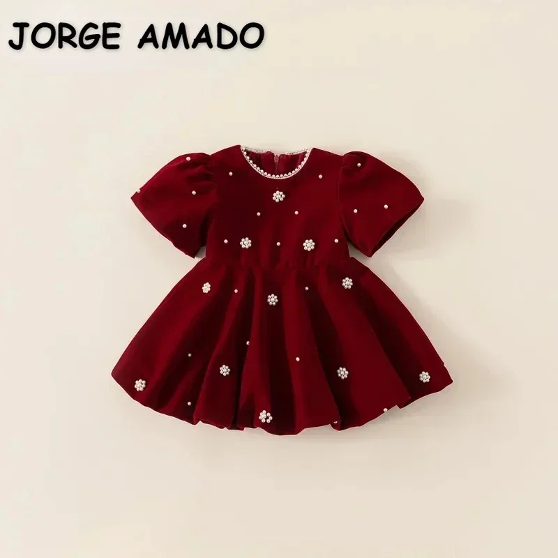 New Autumn Winter Kids Girl Red Dress Beading O-neck Puff Short Sleeve Golden Velvet Party Princess Dresses Kids Clothes E23086
New Autumn Winter Kids Girl Red Dress Beading O-neck Puff Short Sleeve Golden Velvet Party Princess Dresses Kids Clothes E23086