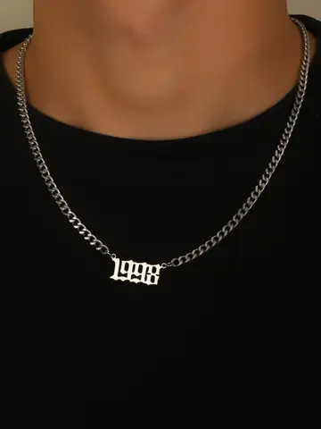 Street Trend Birthday Year Number Design Pendant for Men, Stainless Steel Chunky Cuban Link Chain Necklace, Hip Hop Accessories for Party, Daily Clothing Decor