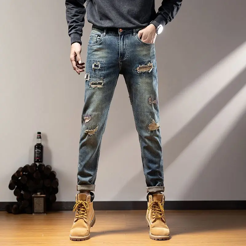 Perforated men's jeans with a loose drape and straight leg street high street beggar pants casual stretch pants jeans for men
Perforated men's jeans with a loose drape and straight leg street high street beggar pants casual stretch pants jeans for men