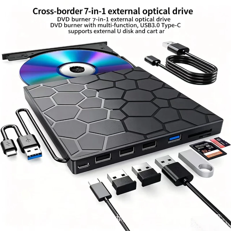 7-in-1 USB 3.0 Type-C External DVD RW Drive with SD/TF Card Reader & USB Hub, Portable DVD Burner Writer Player for Laptop Deskt
7-in-1 USB 3.0 Type-C External DVD RW Drive with SD/TF Card Reader & USB Hub, Portable DVD Burner Writer Player for Laptop Deskt