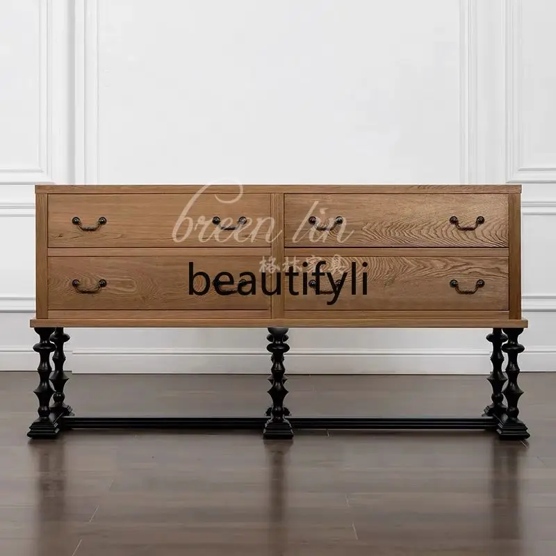 contrasting color solid wood dining side cabinet villa living room storage locker French retro storage four chest cabinet
contrasting color solid wood dining side cabinet villa living room storage locker French retro storage four chest cabinet