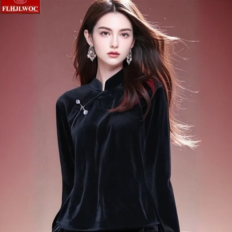Chinese Style Chi-pao Stand Collar Design Black Velvet Tops New Year 2025 Spring Women Girls Retro Button Shirt Blouse Vintage
Chinese Style Chi-pao Stand Collar Design Black Velvet Tops New Year 2025 Spring Women Girls Retro Button Shirt Blouse Vintage
