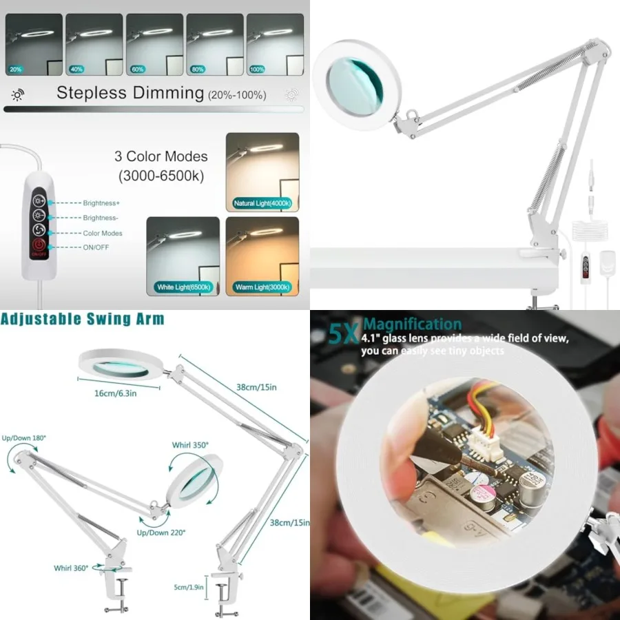 LED Magnifying Lamp Metal Swing Arm Magnifier Lamp -10 Levels Brightness, 3 Color Modes, 5X Magnification, 4.1" Diameter Glass
LED Magnifying Lamp Metal Swing Arm Magnifier Lamp -10 Levels Brightness, 3 Color Modes, 5X Magnification, 4.1" Diameter Glass