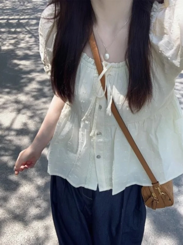Loose Puff Sleeve Elegant Shirt Women 2025 Summer New Blusas De Mujer Fashion Sweet Bow Lace Up Single Breasted Blouses
Loose Puff Sleeve Elegant Shirt Women 2025 Summer New Blusas De Mujer Fashion Sweet Bow Lace Up Single Breasted Blouses