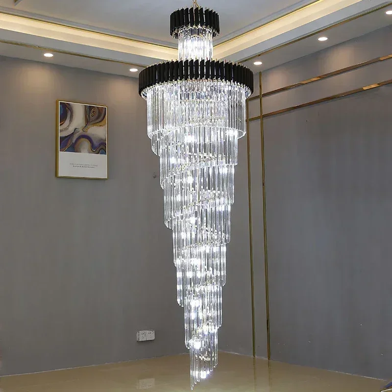 Large Top Long Luxury Led Crystal Chandelier Black Stainless Steel Multi-layer Lighting For Staircase Hotel Hall Living Room
Large Top Long Luxury Led Crystal Chandelier Black Stainless Steel Multi-layer Lighting For Staircase Hotel Hall Living Room