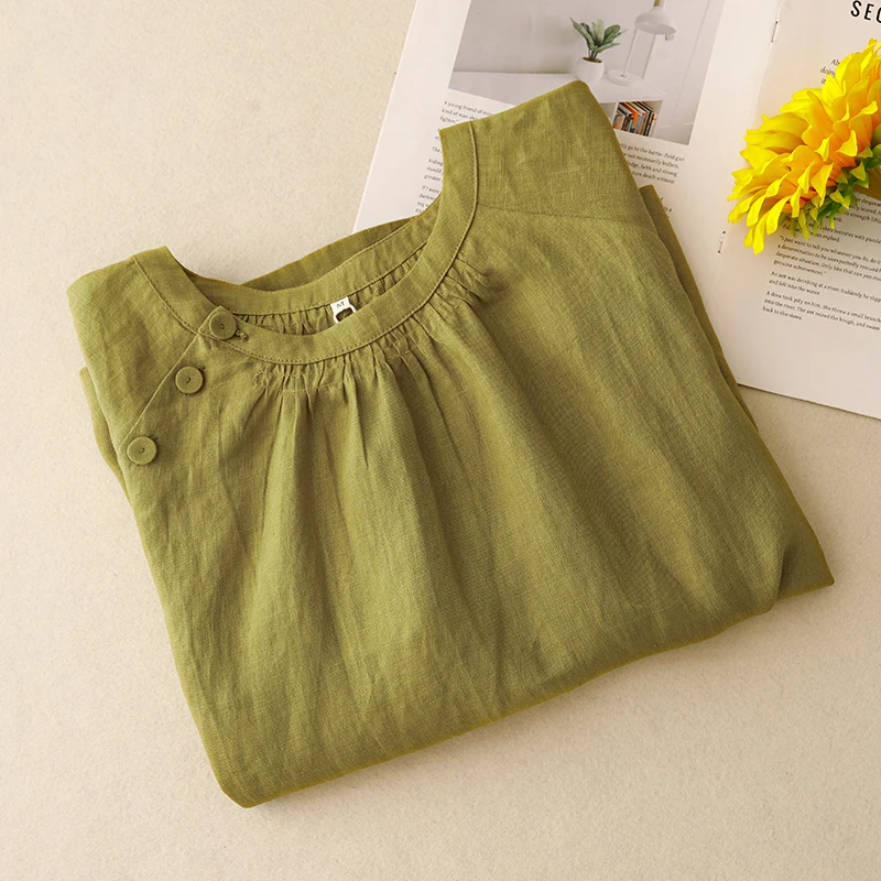 Summer Lightweight Linen ort Sve Doll irt Loose Fit Versatile Vintage Folded Design Thin Cotton Blend Casual Top
Summer Lightweight Linen ort Sve Doll irt Loose Fit Versatile Vintage Folded Design Thin Cotton Blend Casual Top