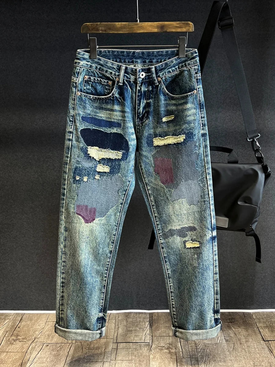 American Retro Straight Leg Jeans Men's Autumn Trendy Loose Straight Pants Hole Patch Poor Boy Casual Long Pants
American Retro Straight Leg Jeans Men's Autumn Trendy Loose Straight Pants Hole Patch Poor Boy Casual Long Pants
