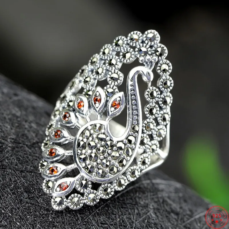 S925 Sterling Silver Rings for Women 2023 New Fashion Hollow Peacock Red Zircon Marcasite Adjustable Pure Argentum Hand Jewelry
S925 Sterling Silver Rings for Women 2023 New Fashion Hollow Peacock Red Zircon Marcasite Adjustable Pure Argentum Hand Jewelry