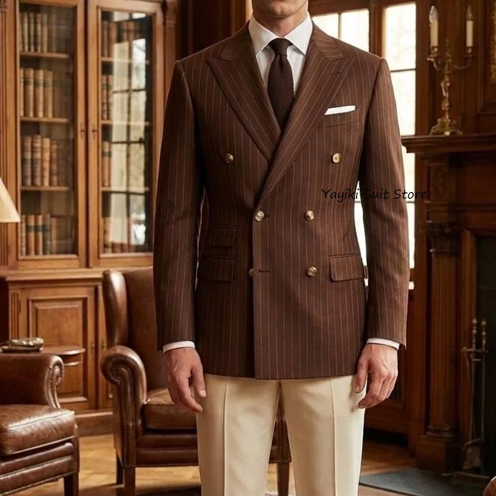 Мужские пиджаки в стиле бизнес-кэжуал: высококачественные двубортные блейзеры с отложным воротником, городские, из полосатой ткани, для официальных мероприятий
Мужские пиджаки в стиле бизнес-кэжуал: высококачественные двубортные блейзеры с отложным воротником, городские, из полосатой ткани, для официальных мероприятий